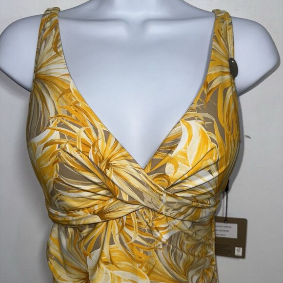 Niptuck Swimsuit Gold Yellow Floral Palm Print Multifit Cup Women 8 NWT - Picture 3 of 16
